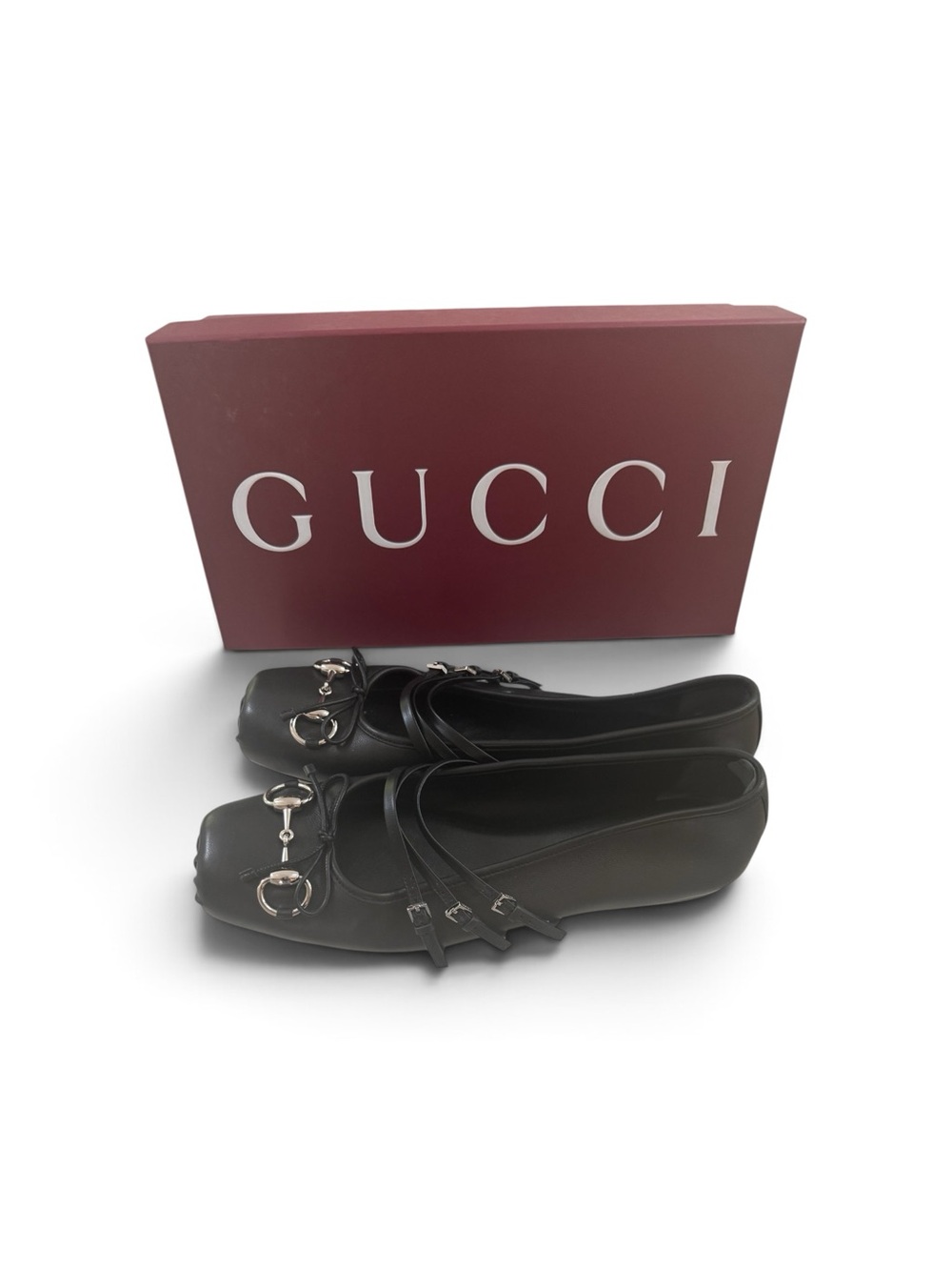 Gucci Black Leather Horsebit Mary Jane Flats